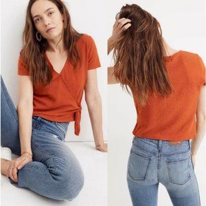 Madewell Texture & Thread Wrap-Tie Top Orange J2858 Size XL